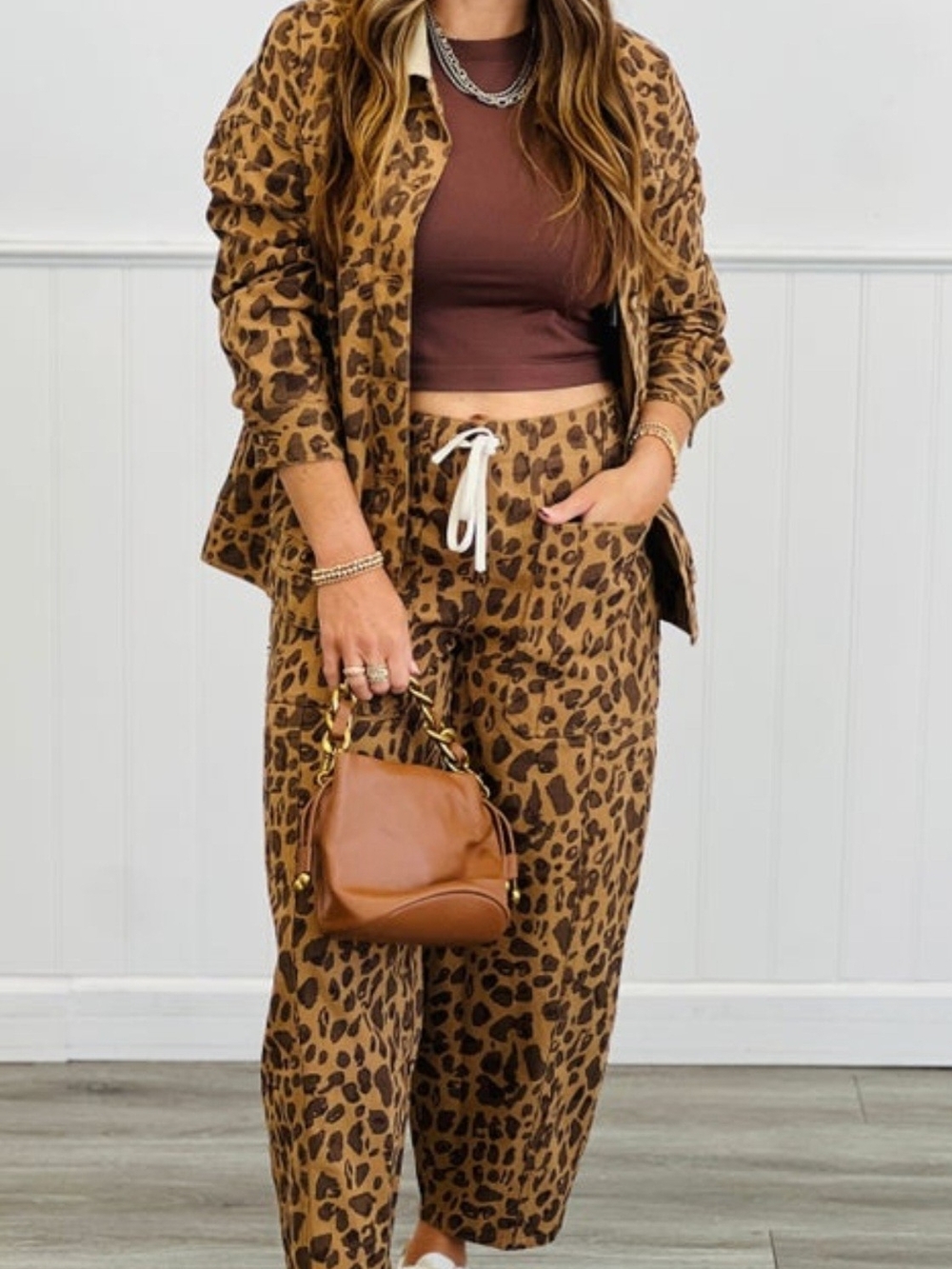 Entro Leopard Print Ankle Cropped Barrel Jeans - Brown & Dark Brown - Picture 2 of 3